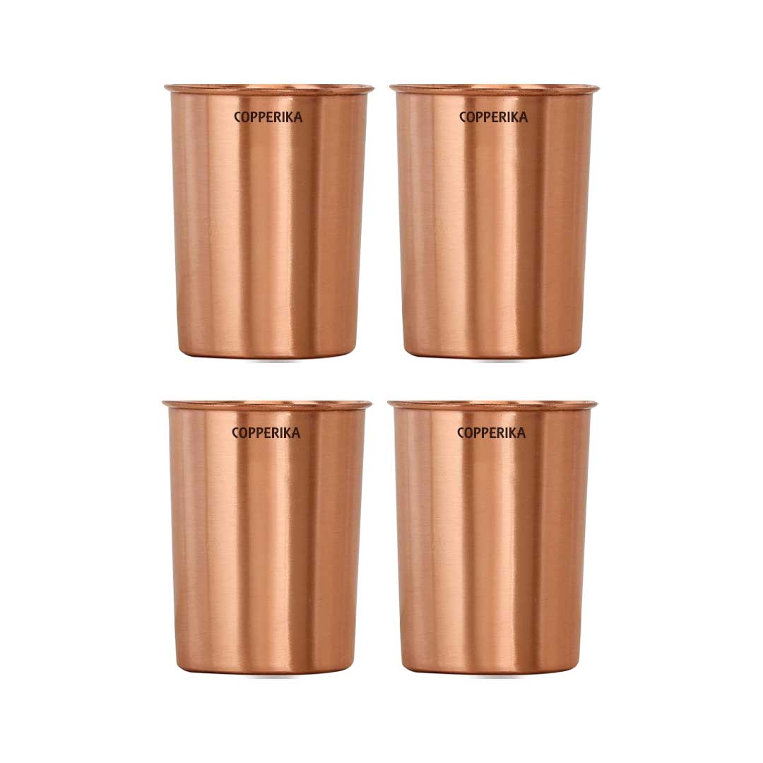 Copperika Original 100% Pure Copper Plain Glass with Matt Finish Design Volume- 300 ml Each | Drinking Serving Water | Heavy Build | Eco Friendly with Ayurvedic & Other Health Benefits