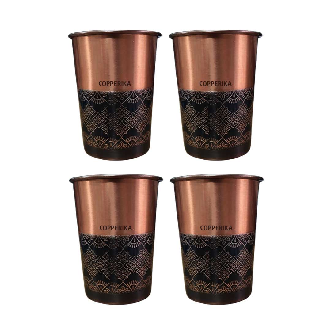 Copperika Half Antique Design Original 100% Pure Copper Glass | Volume- 300 ml | Drinking Serving Water | Heavy Build | Eco Friendly with Ayurvedic & Other Health Benefits