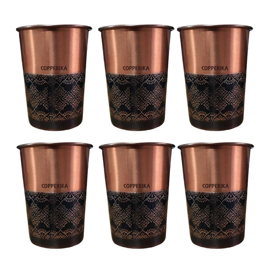 Copperika Half Antique Design Original 100% Pure Copper Glass | Volume- 300 ml | Drinking Serving Water | Heavy Build | Eco Friendly with Ayurvedic & Other Health Benefits