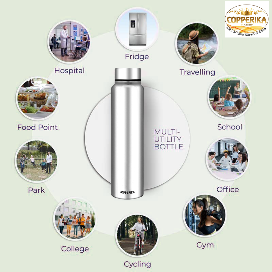 Copperika Premium Stainless Steel Water Bottle (1 litre - 1000ml) BPA Free | Rust Free | 100% Leak Proof | Heavy Build | Light Weight | For Home, Office, Travel, School, Kids & Yoga
