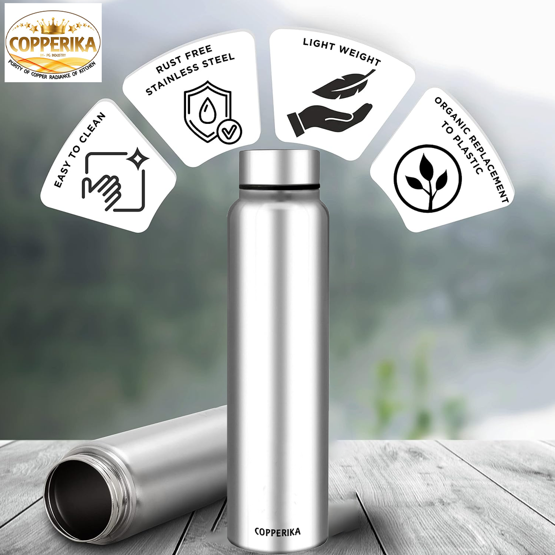 Copperika Premium Stainless Steel Water Bottle (1 litre - 1000ml) BPA Free | Rust Free | 100% Leak Proof | Heavy Build | Light Weight | For Home, Office, Travel, School, Kids & Yoga