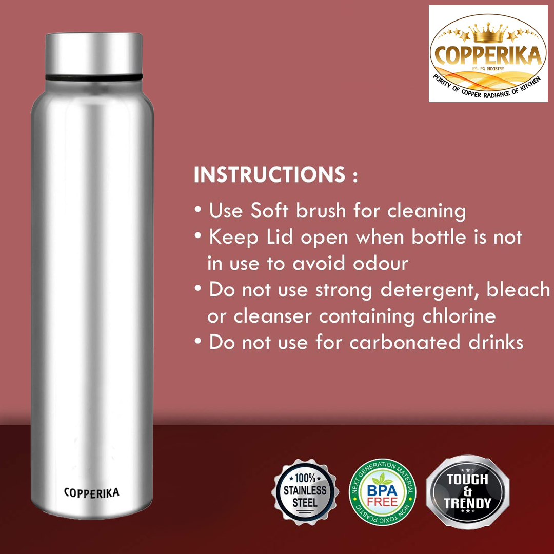 Copperika Premium Stainless Steel Water Bottle (1 litre - 1000ml) BPA Free | Rust Free | 100% Leak Proof | Heavy Build | Light Weight | For Home, Office, Travel, School, Kids & Yoga