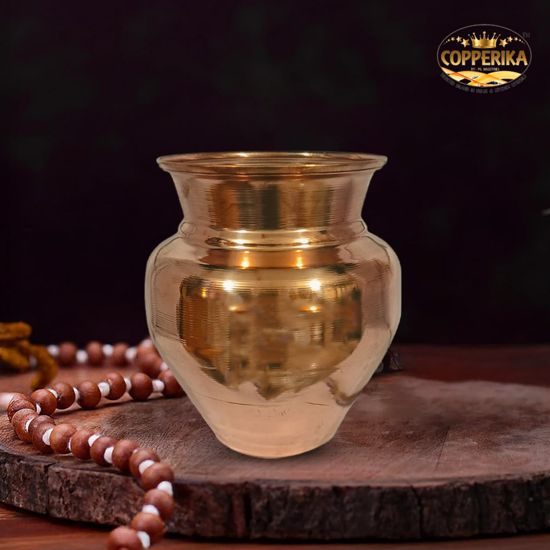 Copperika Pure Copper Kalash 1000ml Medium Size for Pooja & Drinking Water | Heavy Build | Copper Puja Lota for Festivals | Mangal Kalash | for Poojan Worship Temple Home | Light Weight