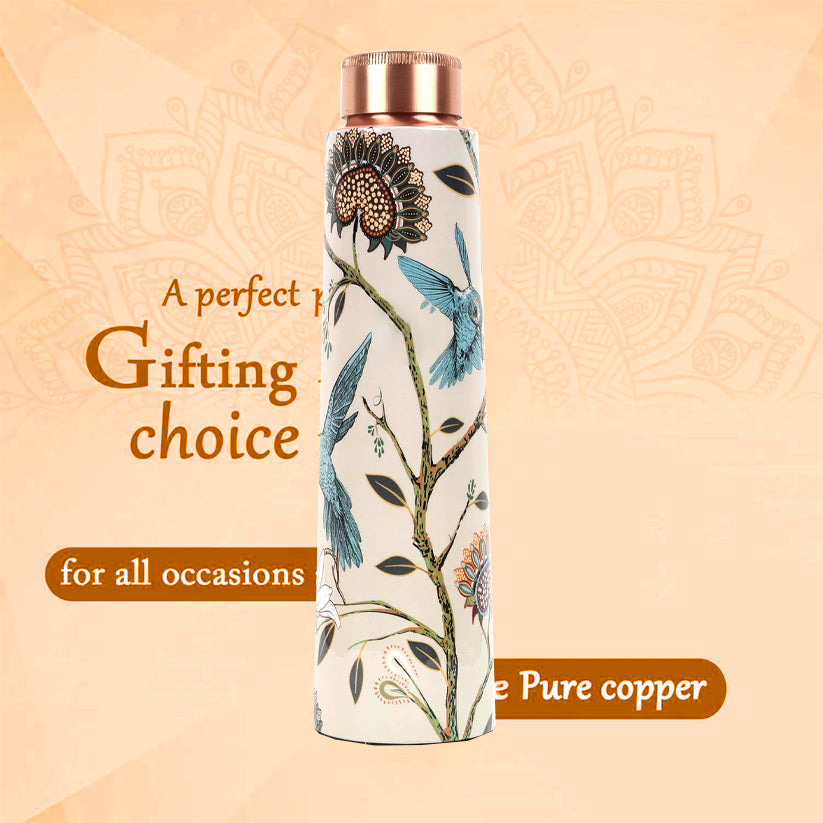 Copperika Original 100% Pure Copper Water Bottle 900ml| Printed Design | Heavy Build | Leak Proof & BPA Free | Durable & Eco Friendly With Ayurvedic & Other Health Benefits