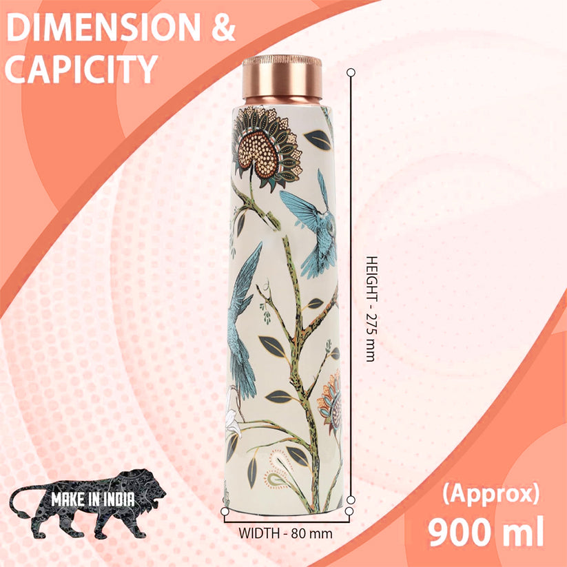 Copperika Original 100% Pure Copper Water Bottle 900ml| Printed Design | Heavy Build | Leak Proof & BPA Free | Durable & Eco Friendly With Ayurvedic & Other Health Benefits