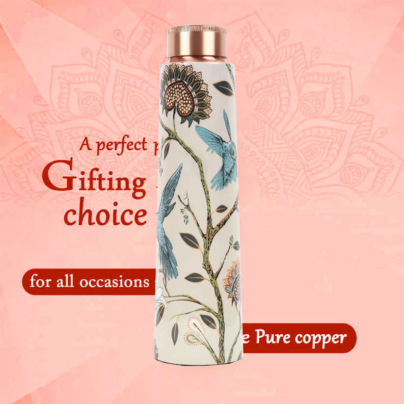 Copperika Original 100% Pure Copper Water Bottle 900ml| Printed Design | Heavy Build | Leak Proof & BPA Free | Durable & Eco Friendly With Ayurvedic & Other Health Benefits
