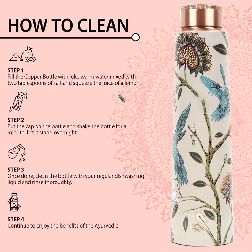 Copperika Original 100% Pure Copper Water Bottle 900ml| Printed Design | Heavy Build | Leak Proof & BPA Free | Durable & Eco Friendly With Ayurvedic & Other Health Benefits