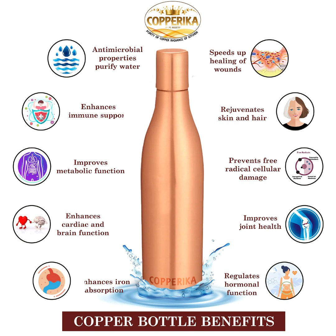 Copperika Premium Sampen Design Copper Water Bottle (900ml) Original Heavy Build| BPA Free | 100% Leak Proof With Ayurvedic & Other Health Benefit