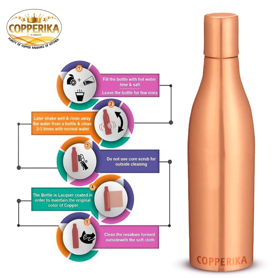 Copperika Premium Sampen Design Copper Water Bottle (900ml) Original Heavy Build| BPA Free | 100% Leak Proof With Ayurvedic & Other Health Benefit
