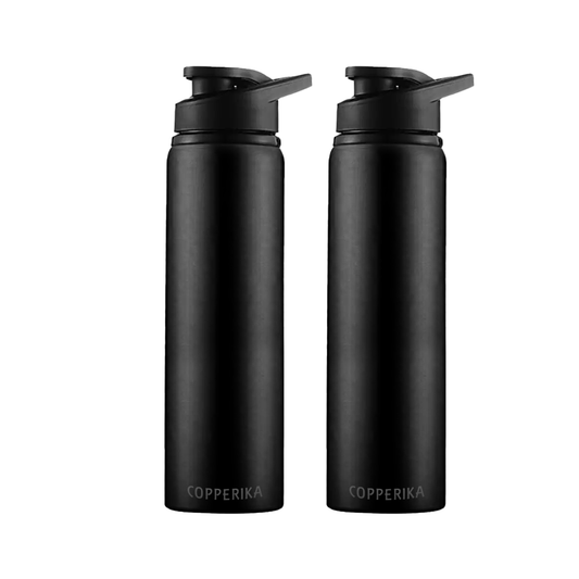 Copperika Black Matt Modern Stainless Steel Water Bottle 800ml With Fliptop Cap (Pack of 4) | 100% Leak Proof | BPA Free & Rust Free For Home, Office, School, Kids, Travel & Yoga