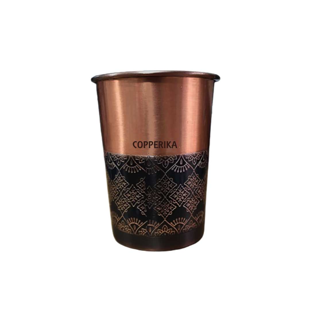 Copperika Half Antique Design Original 100% Pure Copper Glass | Volume- 300 ml | Drinking Serving Water | Heavy Build | Eco Friendly with Ayurvedic & Other Health Benefits