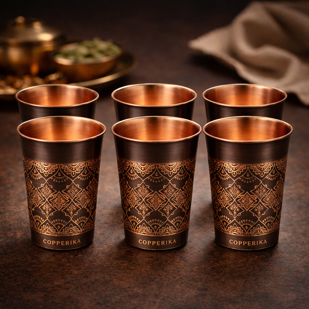 Copperika® Antique Design Original 100% Pure Copper Glass | Volume- 300 ml | Drinking Serving Water | Heavy Build | Eco Friendly with Ayurvedic & Other Health Benefits