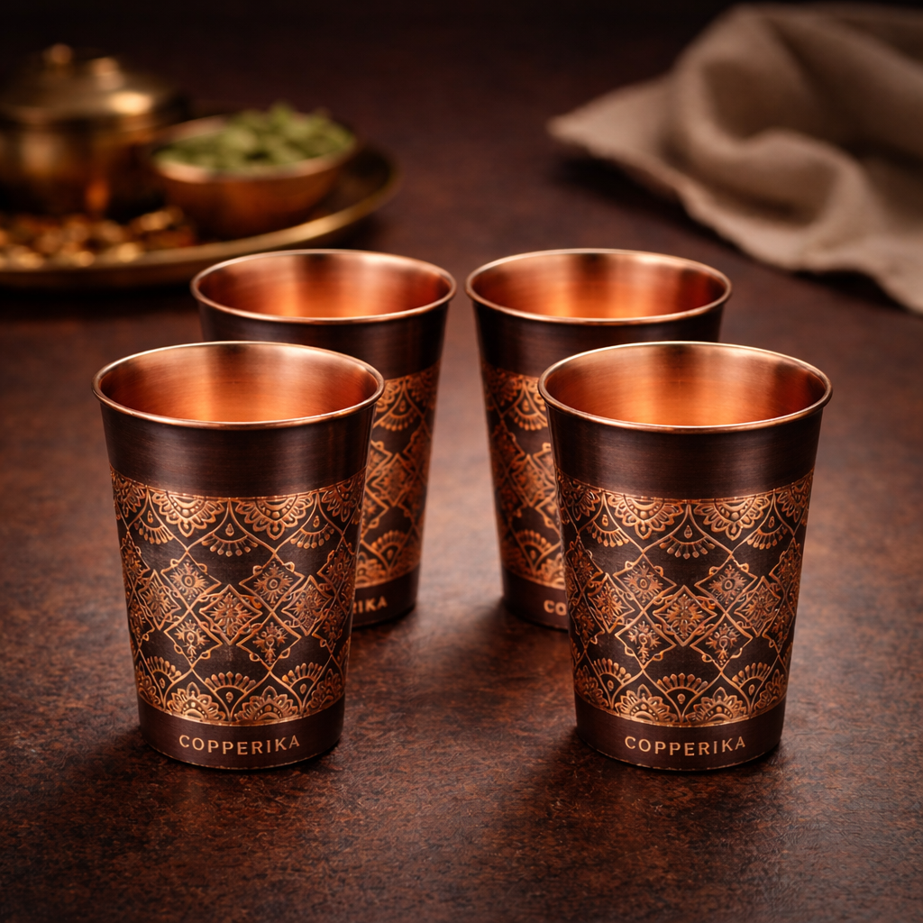 Copperika® Antique Design Original 100% Pure Copper Glass | Volume- 300 ml | Drinking Serving Water | Heavy Build | Eco Friendly with Ayurvedic & Other Health Benefits