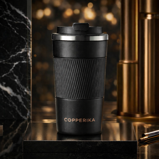 Copperika Coffee Mug 500 ml Stainless Steel Travel Mug | Double Wall Vacuum Insulated, Thermos Black | 5 Hrs Hot & Cold | Ideal for Home, Office, Travel, Return & Corporate Gifting