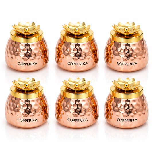 Copperika® Hammered Copper Gold Plated Dry Fruit Jar Heavy Build | For Dry Fruits Container | Chocolates Decorative Serving Bowl Container Return Gift Item | Diwali Gift Item