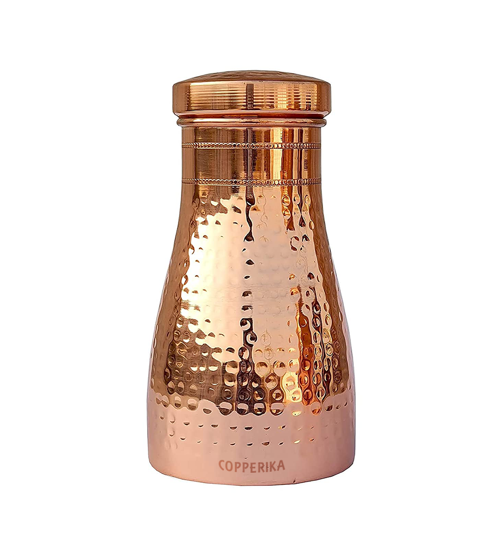 Copperika Pure Bedroom Jar Copper Water Bottle 1 Litre - 1000ml Original With Ayurvedic & Other Health Benefits | BPA Free | Heavy Quality Build | For Home, Office, Kids & Travel