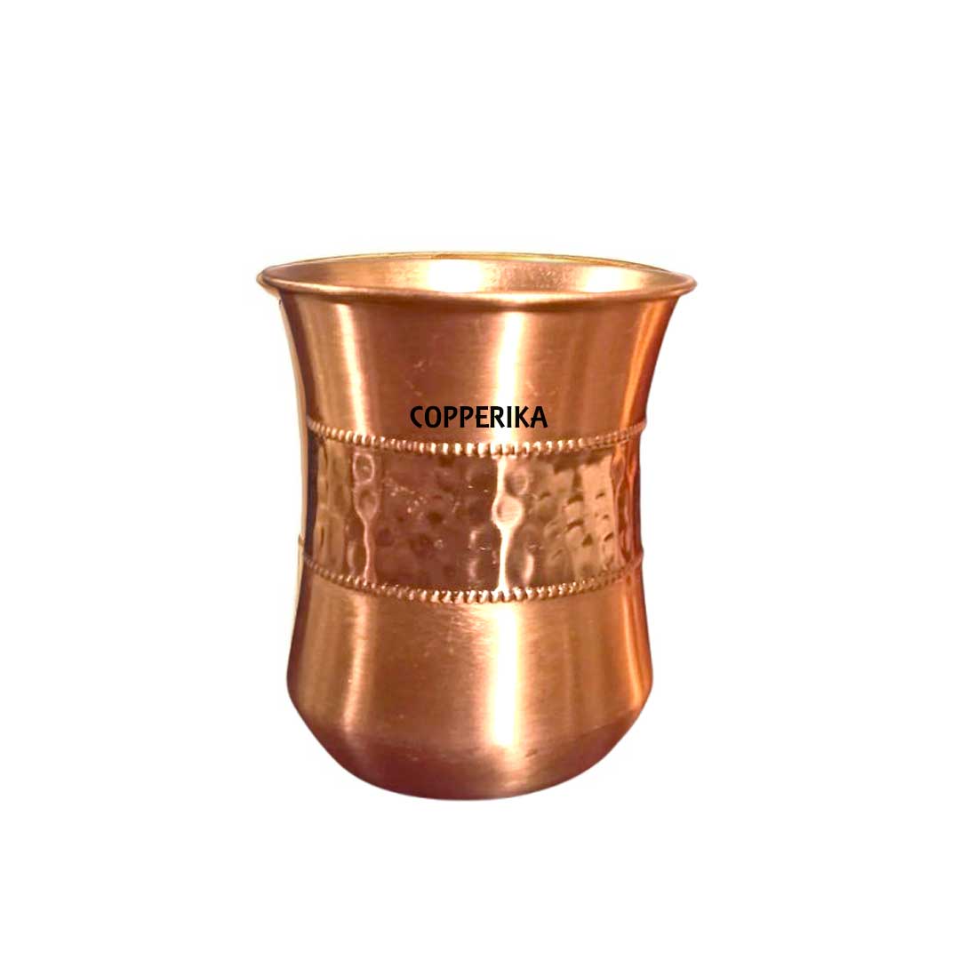 Copperika Original 100% Pure Copper Half Hammered Glass with Matt Finish Design Volume- 300 ml Each | Drinking Serving Water | Heavy Build | Eco Friendly with Ayurvedic & Other Health Benefits