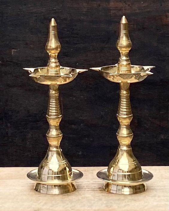 Copperika Pure Brass Diya Kerala Samai (Set of 2) Heavy Build | Traditional Oil Lamp Deepak Lamp Kutthu vilakku Panchmahal Deepam for Pooja Mandir Diwali Indian Puja Wedding Return Gift Items