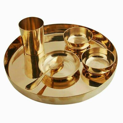 Copperika Luxurious 100% Pure Bronze Kansa Dinner Thali Set of 6 | 1 Platter,2 Bowls,1Tumbler,1 Glass |1 Spoon| Heavy | Ayurvedic Kansa Utensils for Health & Wellness | Ideal Gift for All Occasions
