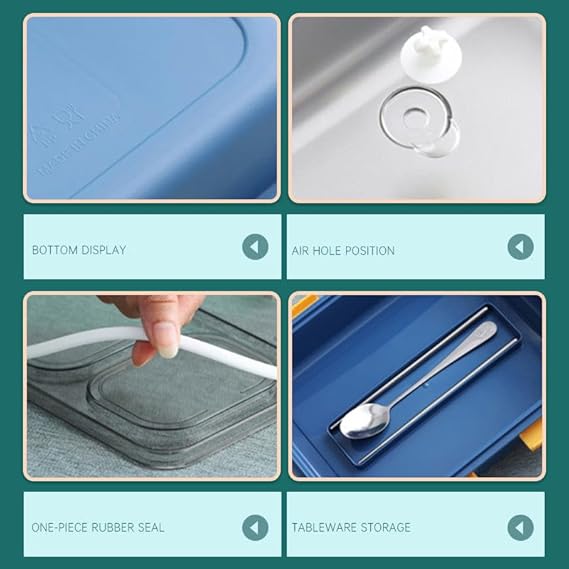 Copperika Lunch Box Sealed Leakage Proof Stainless Steel Lunch Box 3 Compartment for School Kids and Adults, 750mlwith Fork,Chopstick & Spoon Lid Office Food Container