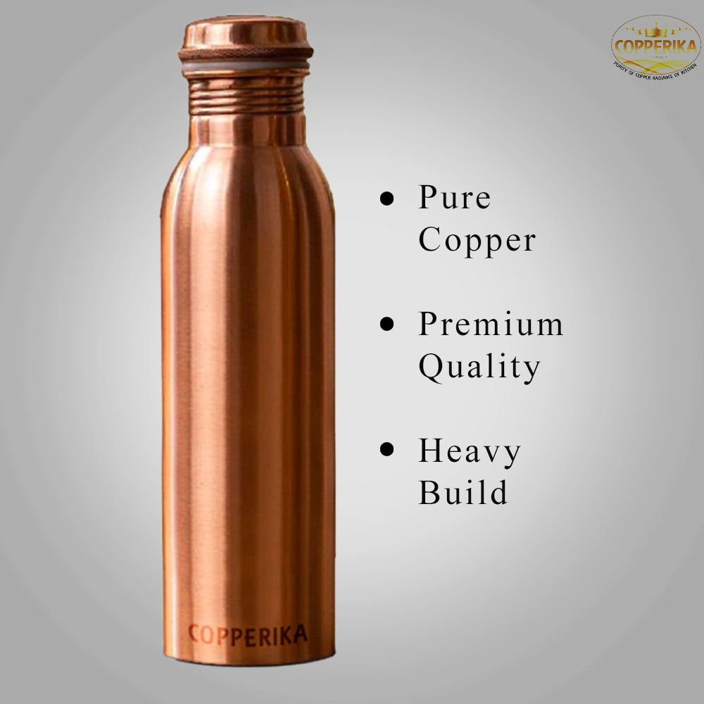 Copperika Pure Copper Water Bottle 750ml Original With Ayurvedic & Other Health | Heavy Build | 100% Leak Proof | BPA Free Benefits For Home, Office, Kids & Yoga