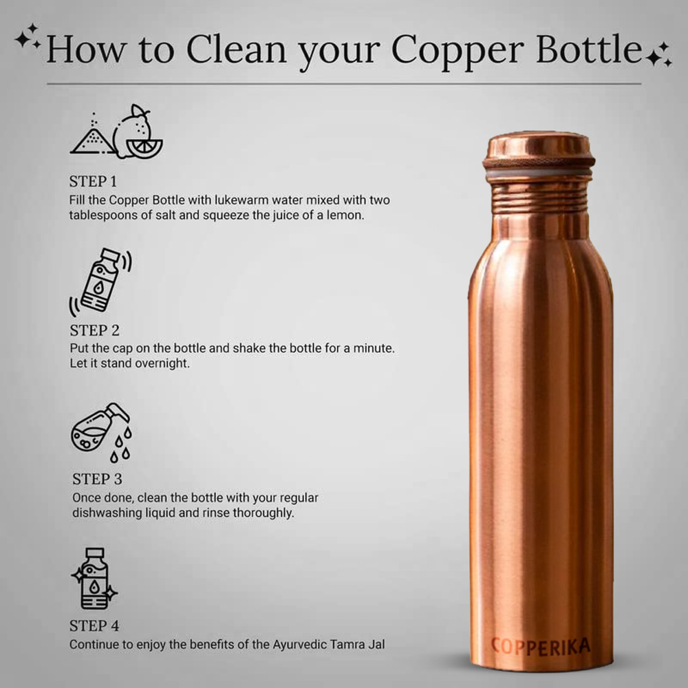 Copperika Pure Copper Water Bottle 750ml Original With Ayurvedic & Other Health | Heavy Build | 100% Leak Proof | BPA Free Benefits For Home, Office, Kids & Yoga
