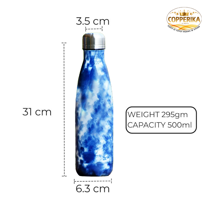 Copperika Premium Doubled Wall 304 Stainless Steel 500 ml | Blue Color| Thermosteel Bottle| | Stays Hot for 18 Hrs & Cold for 24 Hrs | Rustproof & Leakproof |for Home,Office,Camping,Travel, Gym,School