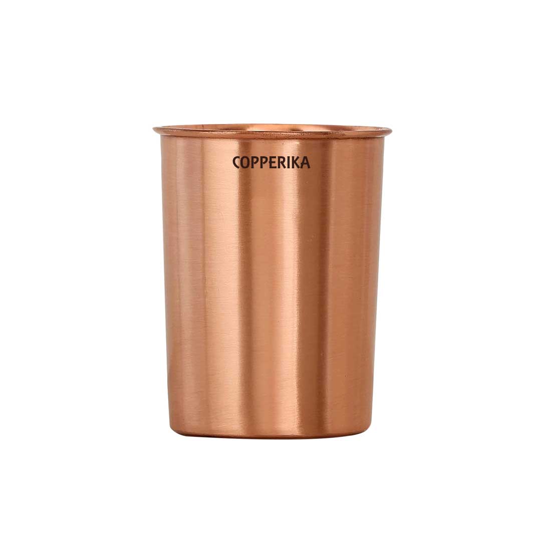 Copperika Original 100% Pure Copper Plain Glass with Matt Finish Design Volume- 300 ml Each | Drinking Serving Water | Heavy Build | Eco Friendly with Ayurvedic & Other Health Benefits